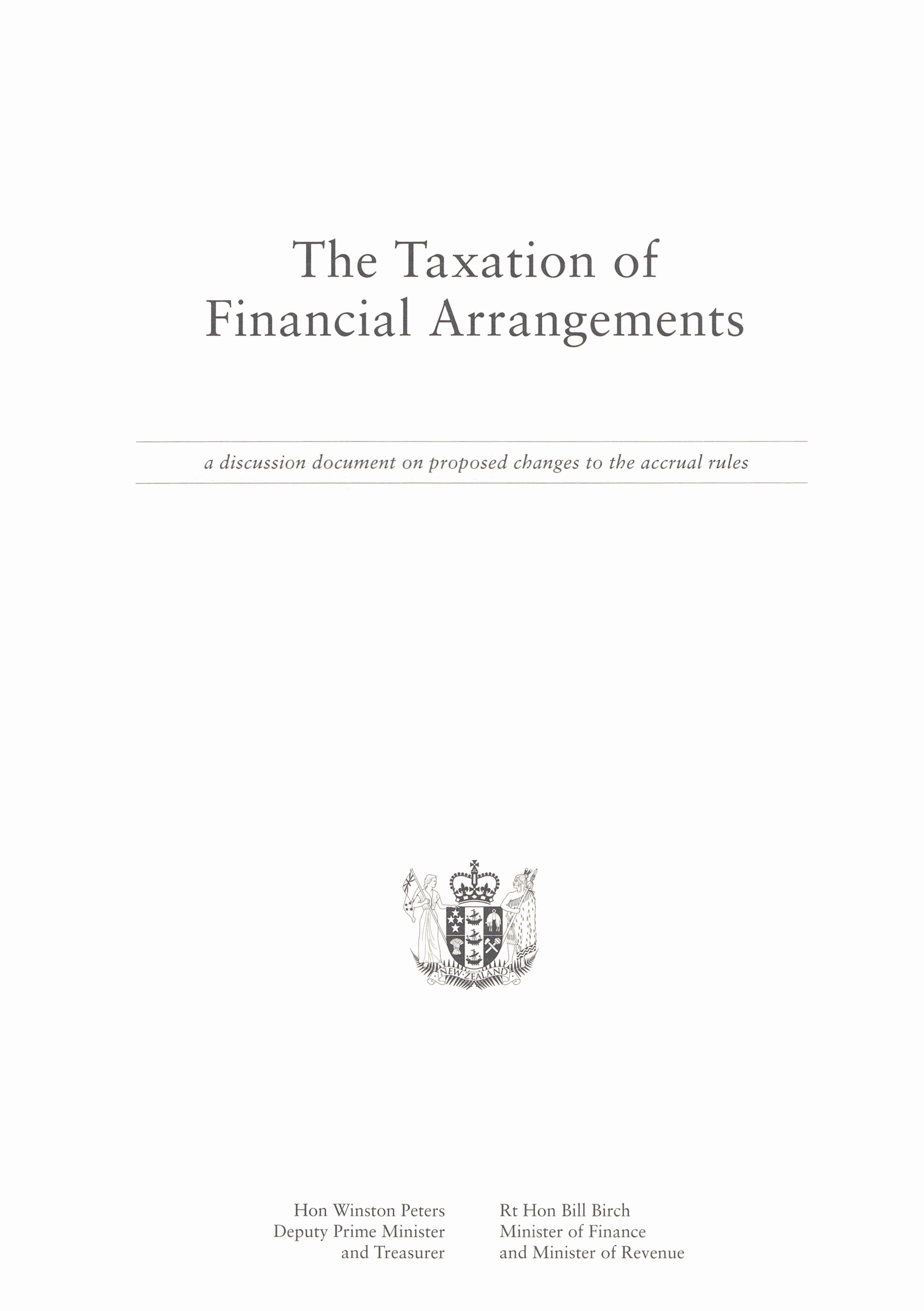 Publication cover page, Title = The taxation of financial arrangements (December 1997)