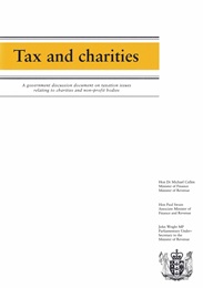 Publication cover image. Title = Tax and charities - a Government discussion document. June 2001.